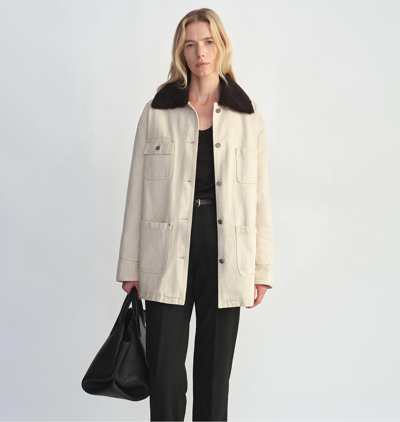 Heavy cotton denim detachable fur collar goose down Detroit jacket