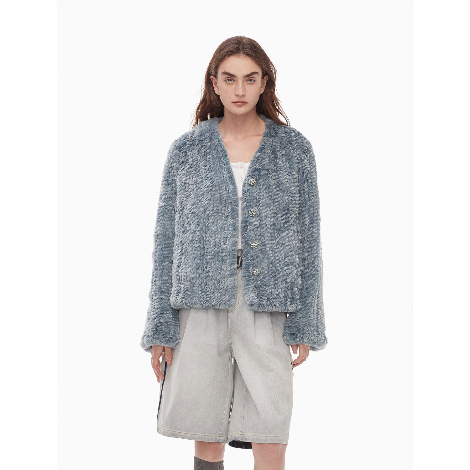 "Masked Denim" Rex rabbit fur Jacket