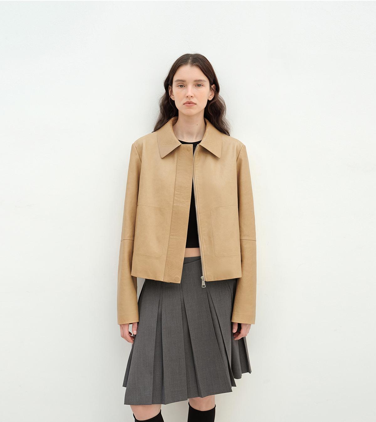 "Miss Sven" Lapel Two-tone Wax Sheepskin Short leather Jacket