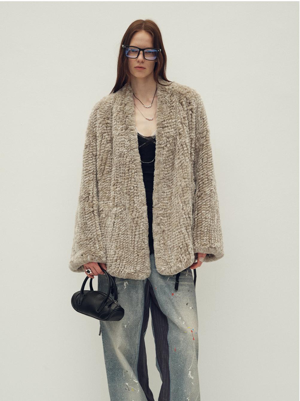 Rex rabbit fur coat "Artistic Weaving"