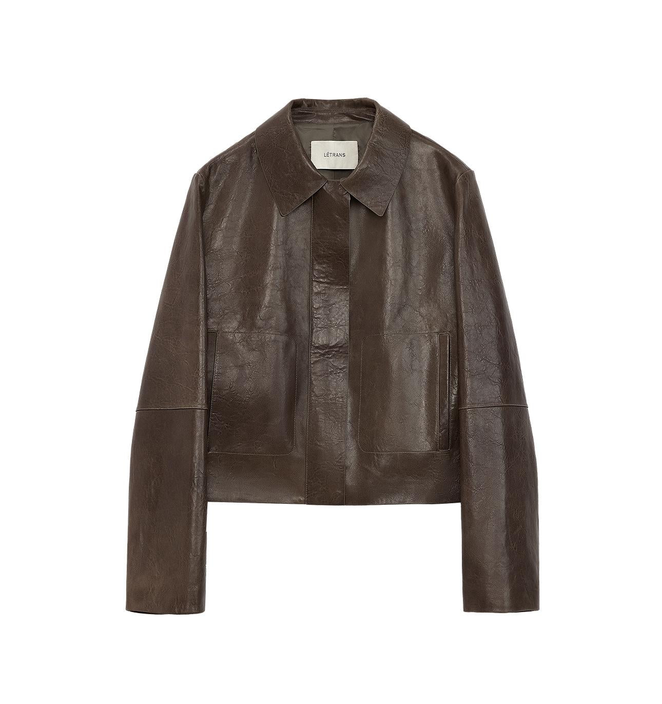 "Miss Sven" Lapel Two-tone Wax Sheepskin Short leather Jacket