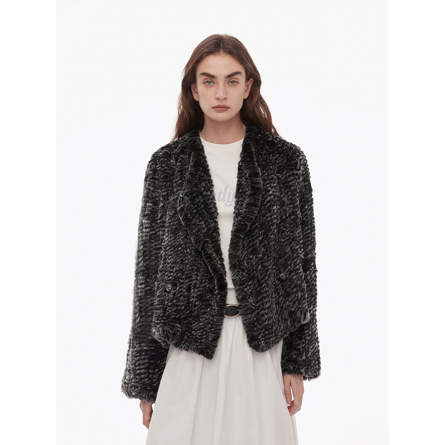 lapel double-breasted loose woven Rex rabbit fur Jacket