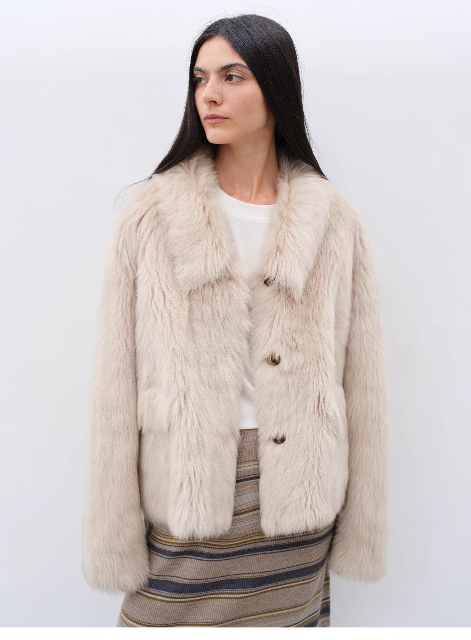 "Dream Walk" long lapel Tuscan wool sheepskin short fur Jacket