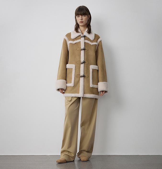 Wool Artificial Compound Suede Shearling Fur Jacket