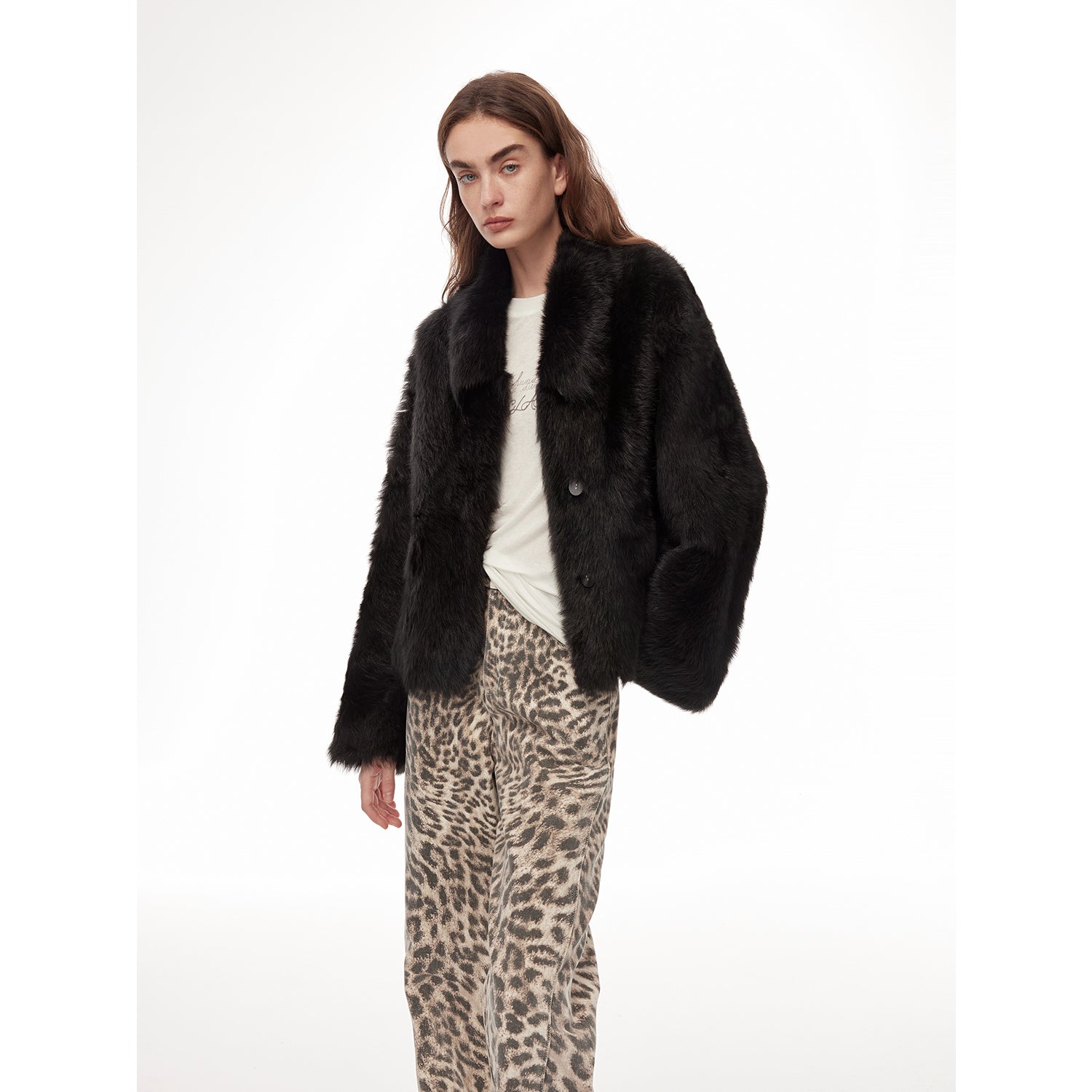 "Dream Walk" long lapel Tuscan wool sheepskin short fur Jacket