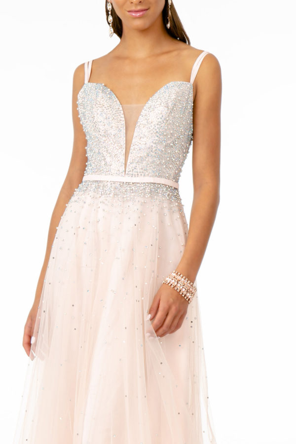 Jewel Embellished Bodice Mesh A-Line Dress